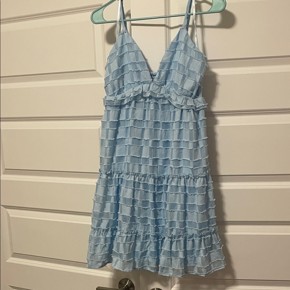 She + Sky Sky Blue Ruffle Mini Dress